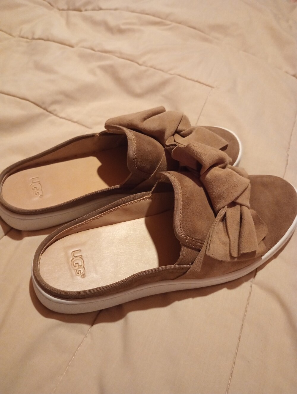 UGG Luci Bow Mule Slip On Brown Suede Casual Shoes